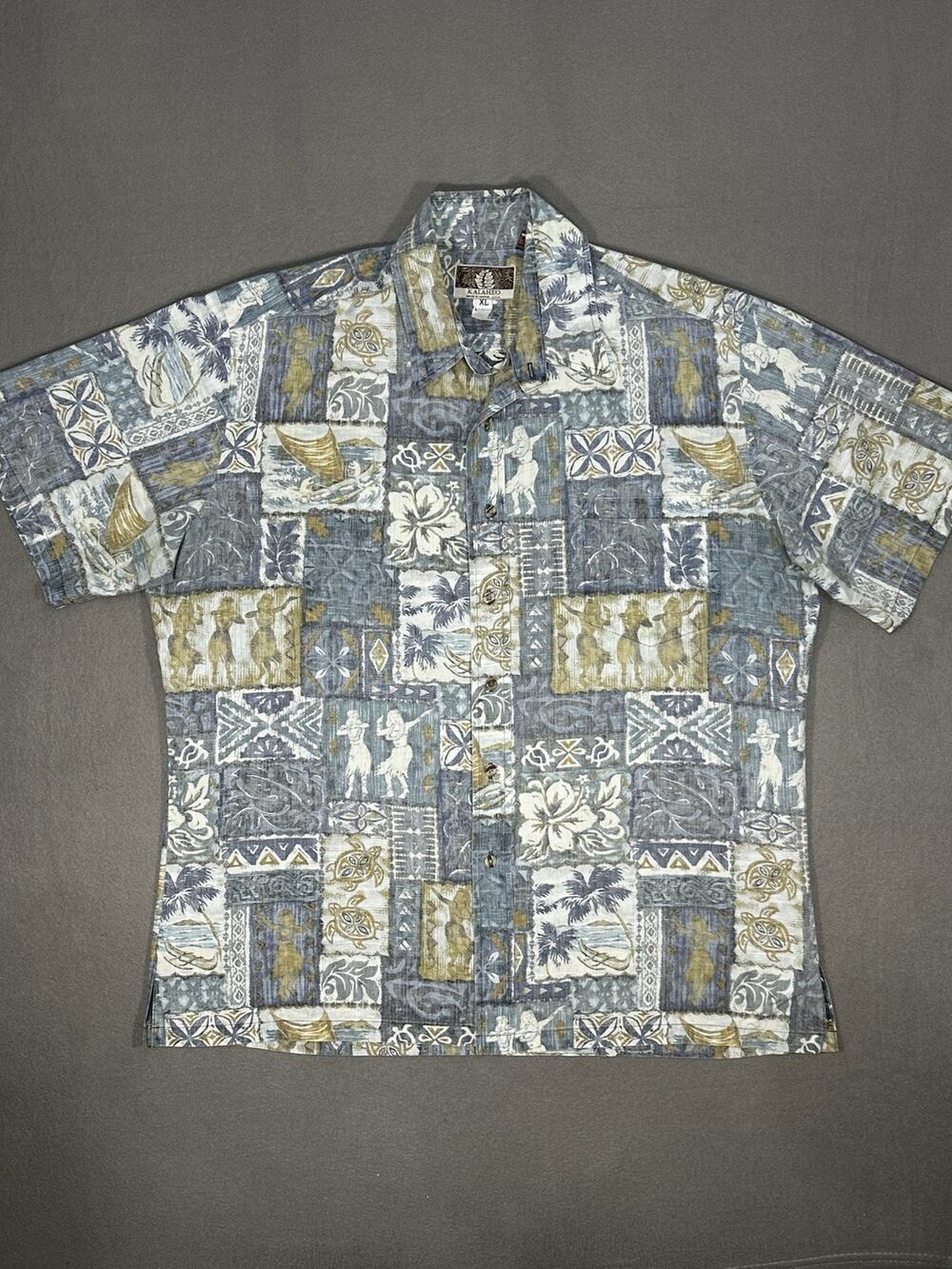 Kalaheo Hawaii Men’s XL Hawaiian Aloha Camp Shirt Blue Tropical Made USA